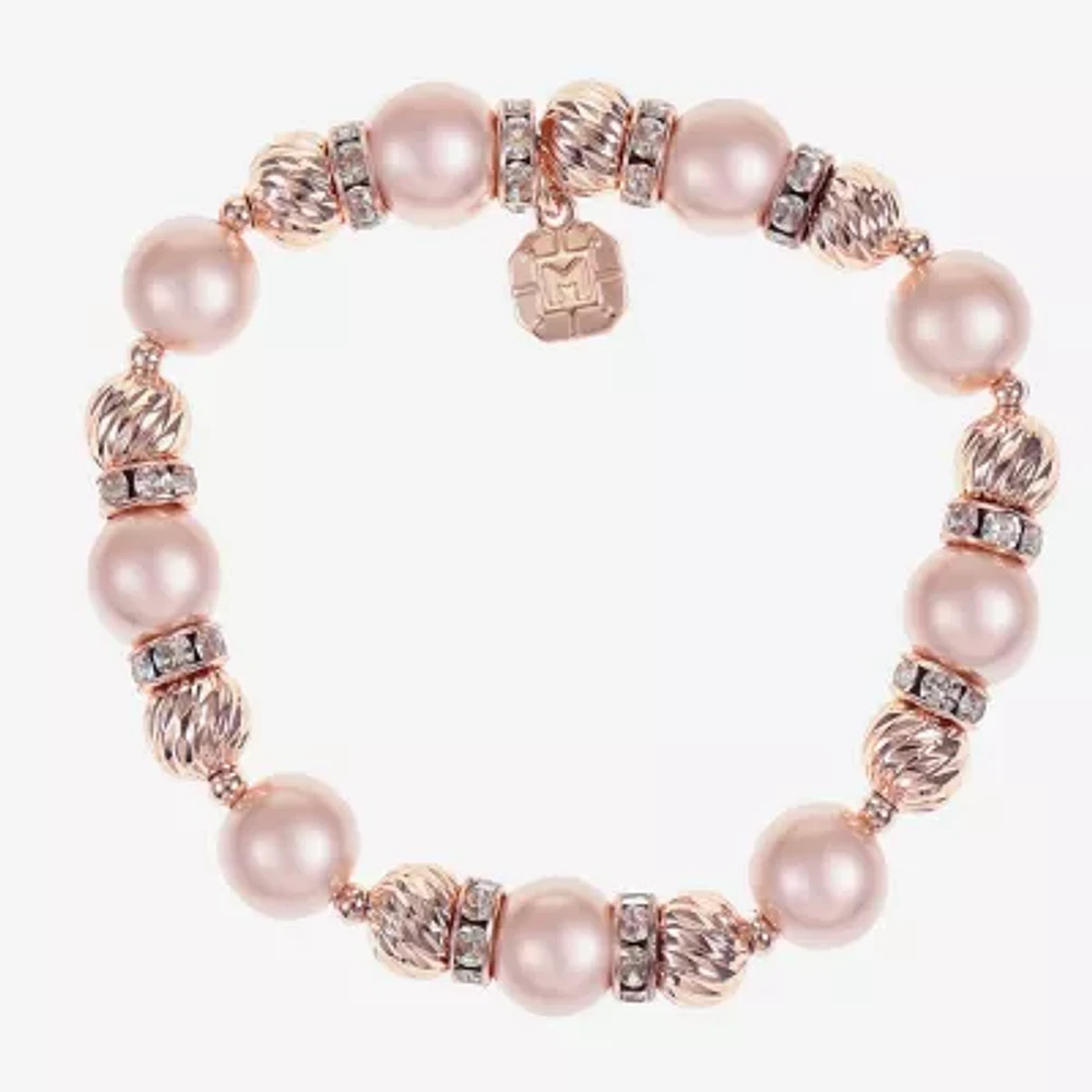 Monet Jewelry Rose Gold Womens Glass Simulated Pearl Round Stretch Bracelet