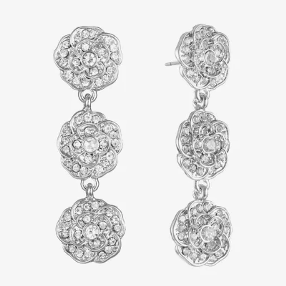 Monet Jewelry Timeless Rose Linear Womens Glass Flower Hypoallergenic Drop Earrings
