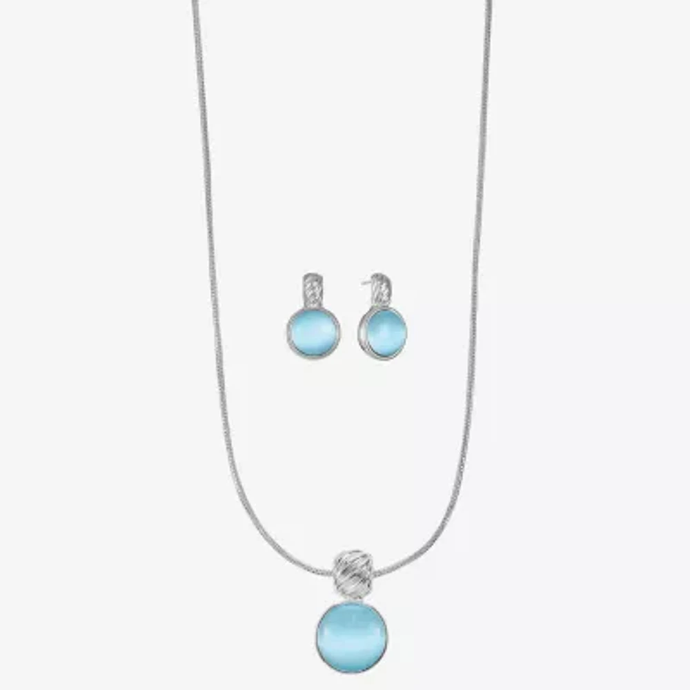 Liz Claiborne Pendant Necklace And Drop Earring Womens Blue Glass Round 2-pc. Jewelry Set