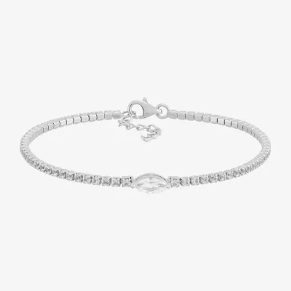 Womens Lab Created White Sapphire Sterling Silver 8 1/2 Inch Tennis Bracelet