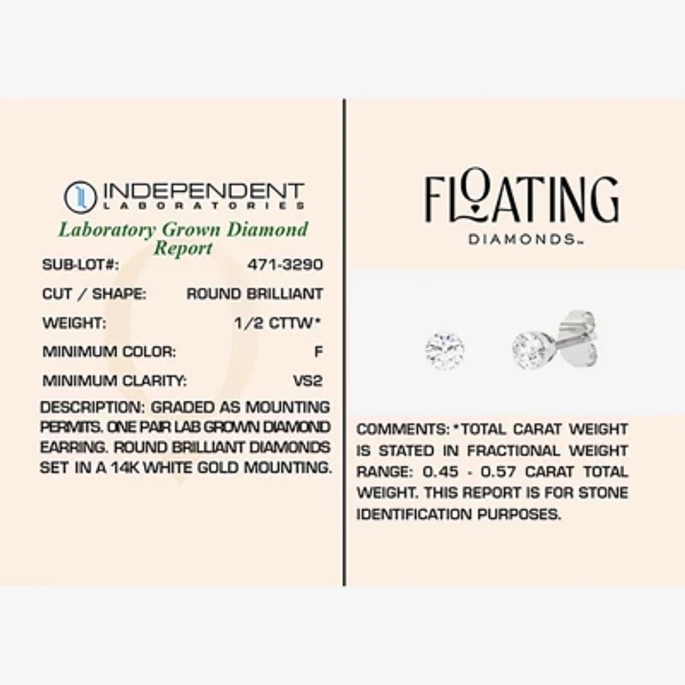 Floating Diamonds (F / Vs2) 1/2 CT. T.W. Lab Grown White Diamond 14K White Gold 4.2mm Round Stud Earrings