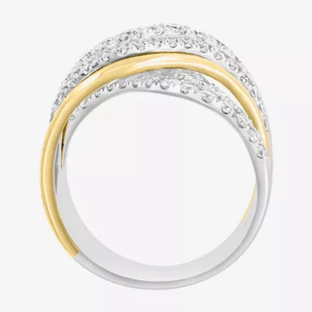 Effy (G / Si1) Womens 1 7/8 CT. T.W. Lab Grown White Diamond 14K Two Tone Gold Band
