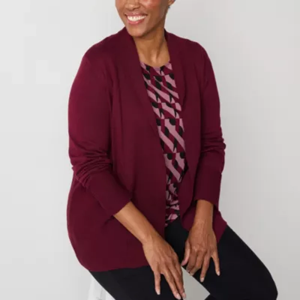 Liz Claiborne Womens Long Sleeve Open Front Cardigan