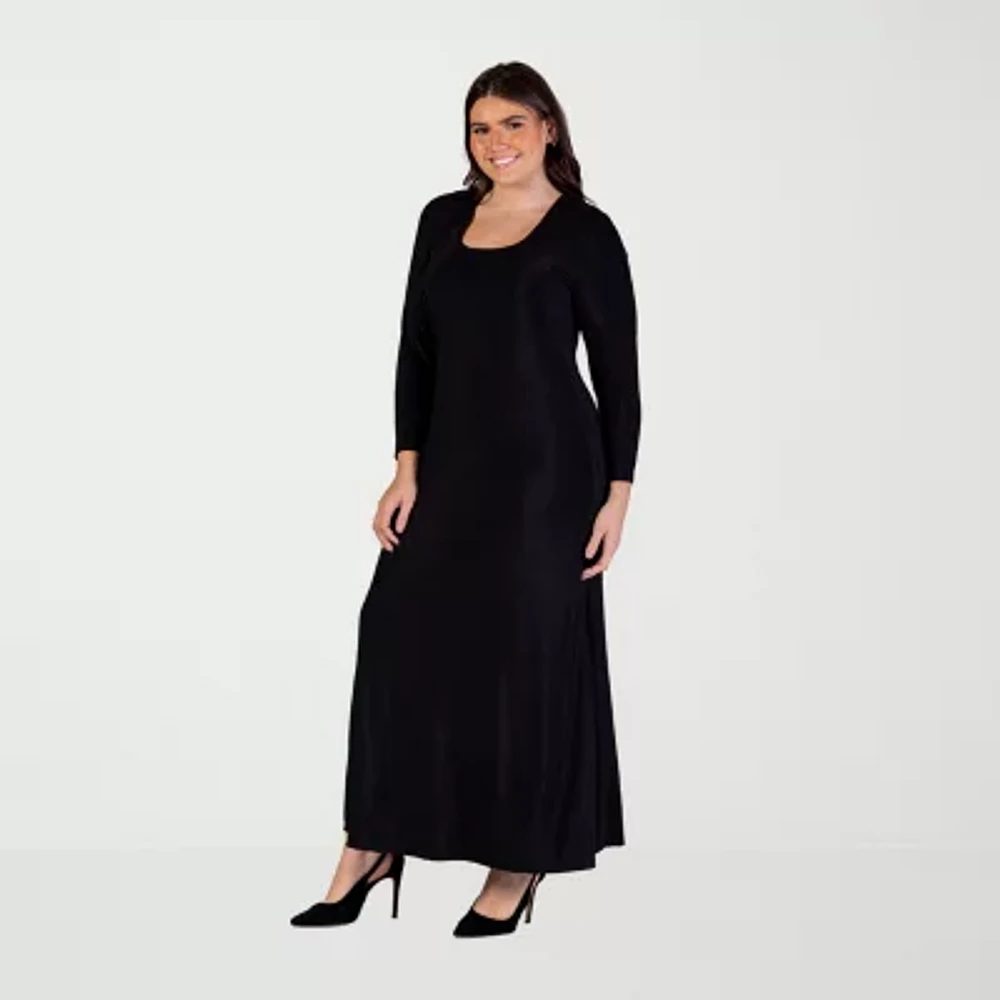 24seven Comfort Apparel Womens Long Sleeve Plus Maxi Dress