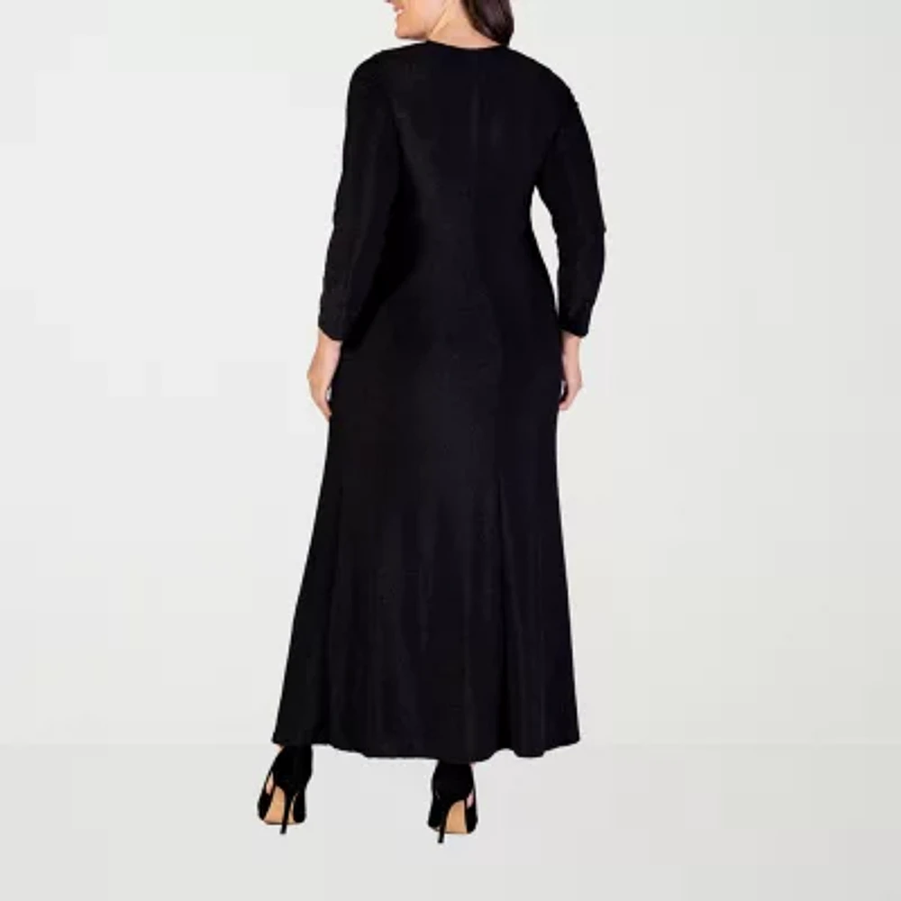 24seven Comfort Apparel Womens Long Sleeve Plus Maxi Dress