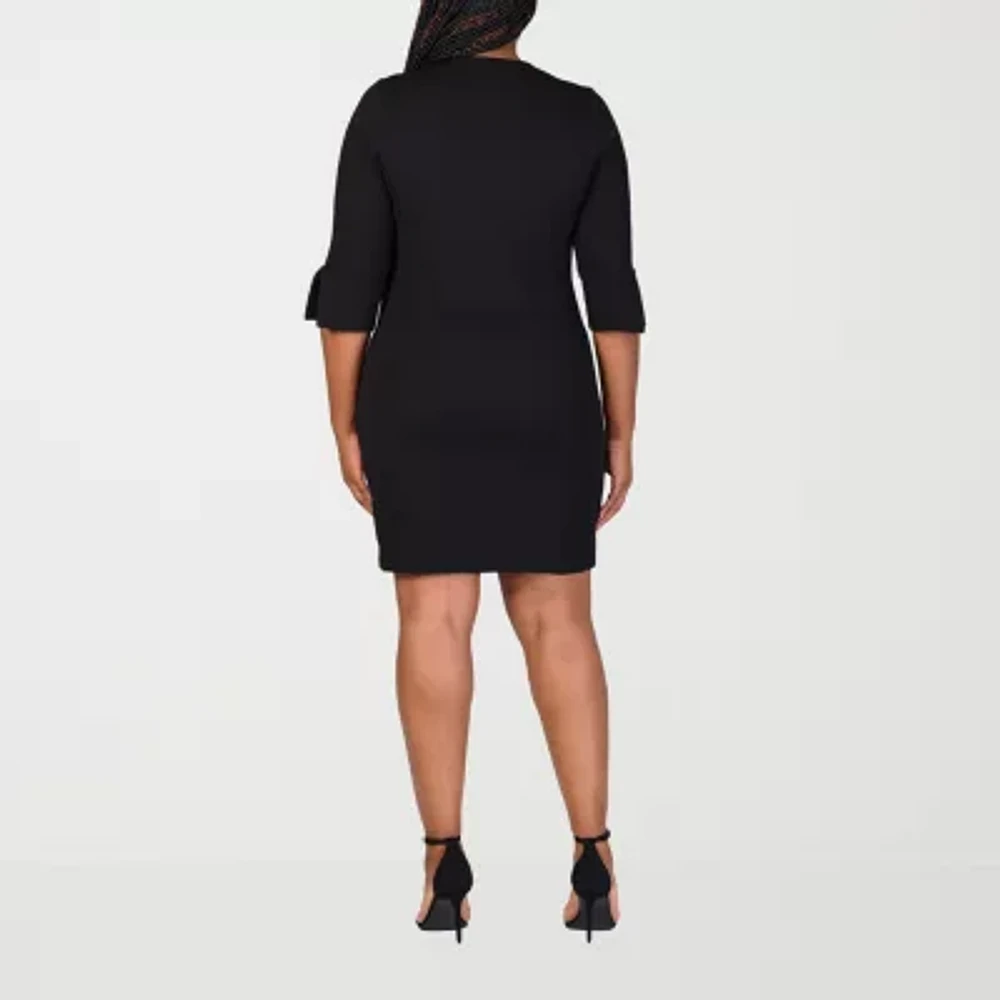 24seven Comfort Apparel Womens Elbow Sleeve Plus Shift Dress