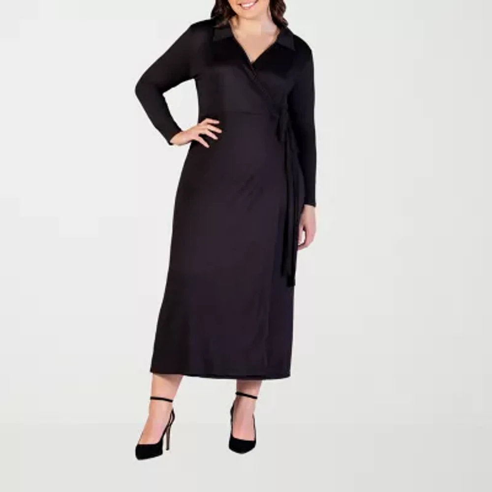 24seven Comfort Apparel Womens Long Sleeve Geometric Plus Maxi Dress