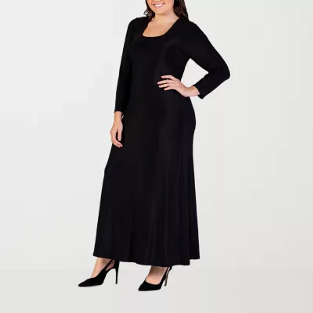 24seven Comfort Apparel Womens Long Sleeve Plus Maxi Dress