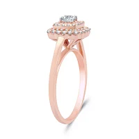 Womens 1/2 CT. T.W. Natural White Diamond 10K Rose Gold Cushion Halo Engagement Ring