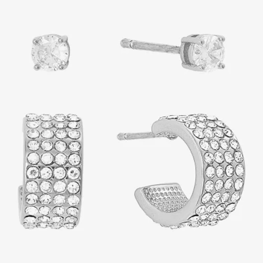 Sparkle Allure Womens Crystal 2 Pair Earring Set