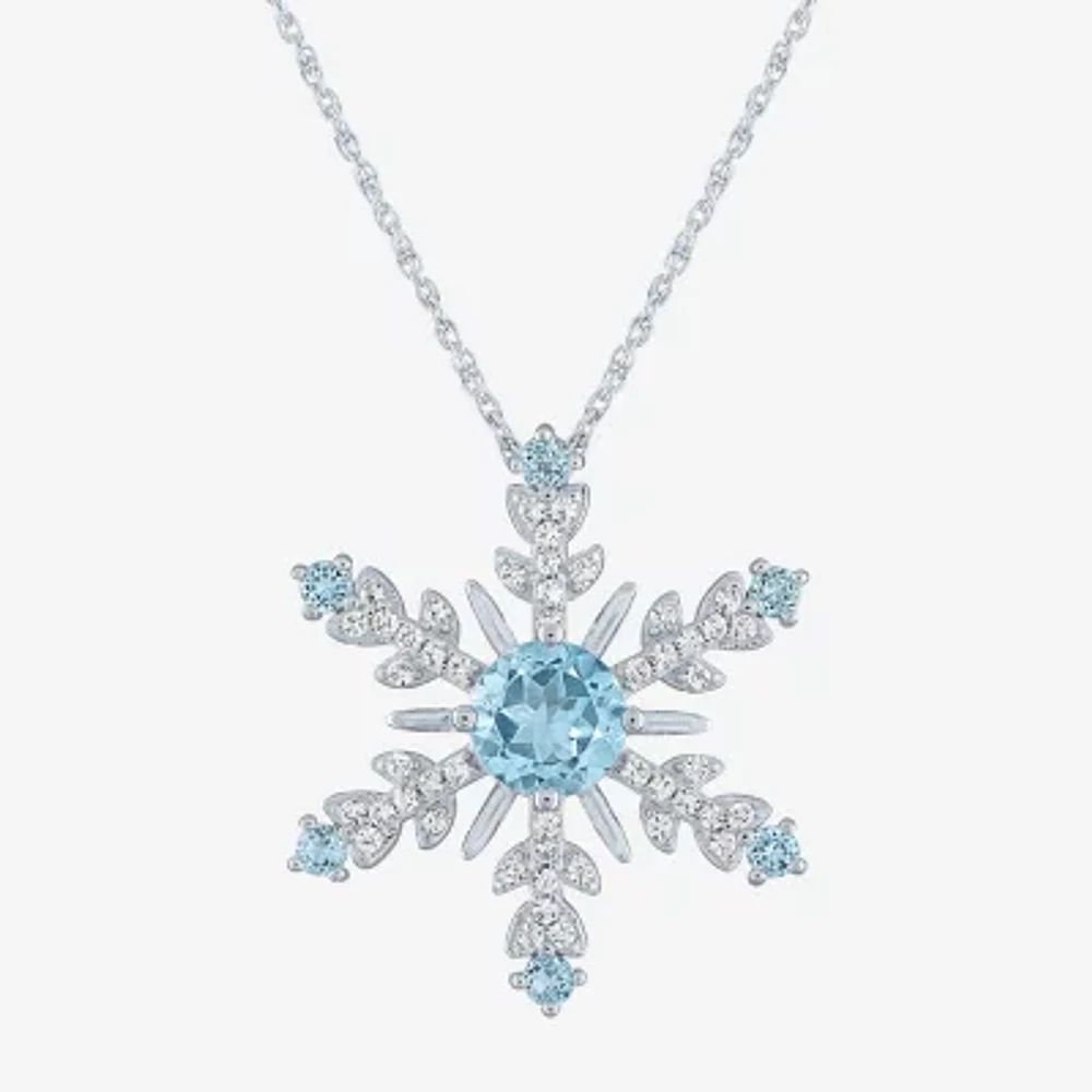 Womens Genuine Blue Topaz Sterling Silver Snowflake 16 Inch Pendant Necklace