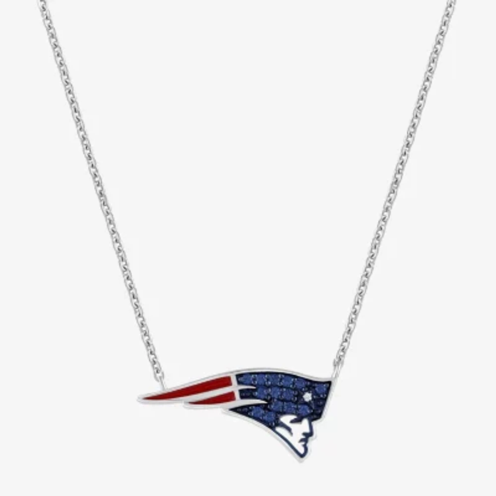 True Fans Fine Jewelry New England Patriots Unisex Adult Blue Cubic Zirconia Sterling Silver 17 1/4 Inch Pendant Necklace