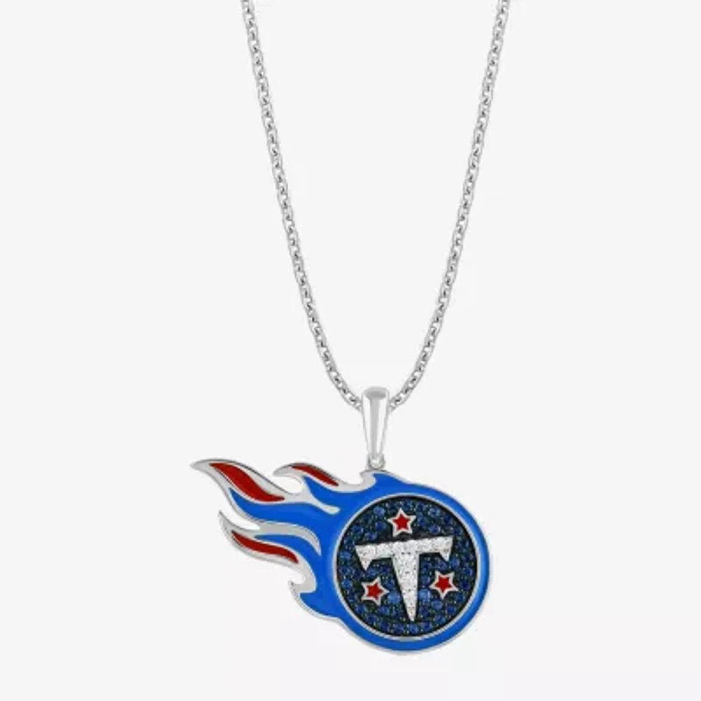 True Fans Fine Jewelry Tennessee Titans Unisex Adult Blue Cubic Zirconia Sterling Silver 18 Inch Pendant Necklace