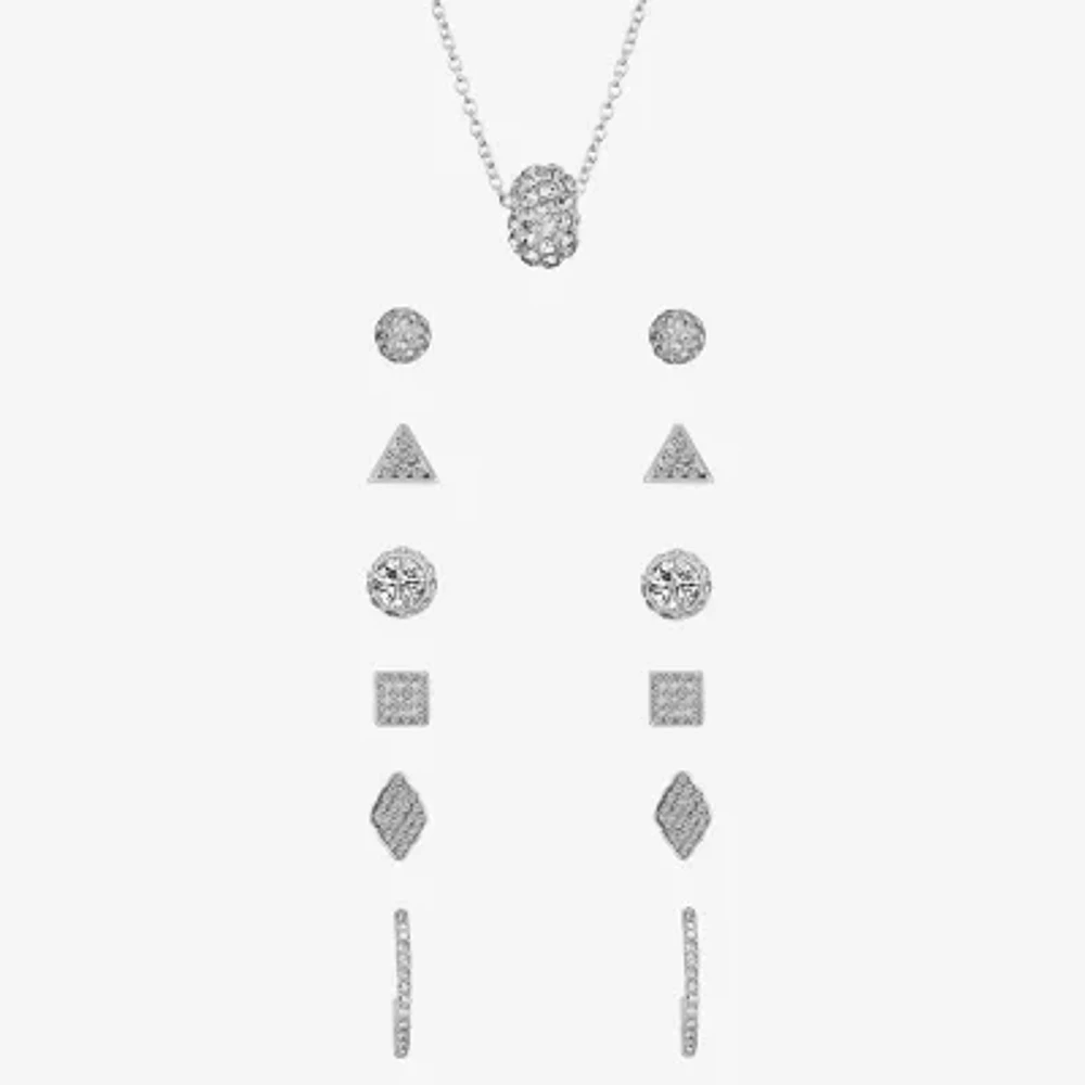 Sparkle Allure A Week Of Sparkle Womens Crystal Pure Silver Over Brass Round Square Triangle 7-pc. Jewelry Set