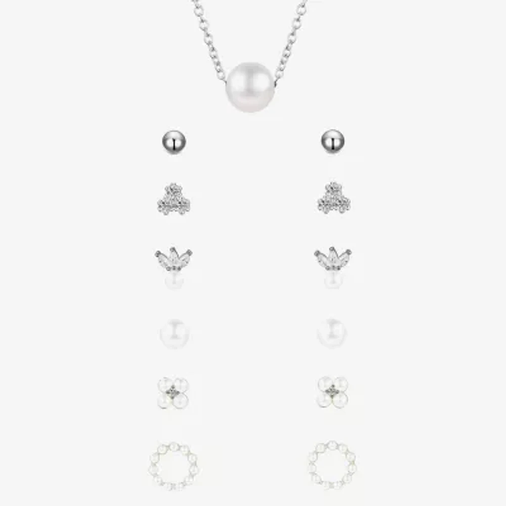 Sparkle Allure A Week Of Sparkle Womens White Glass Simulated Pearl Pure Silver Over Brass Round 7-pc. Jewelry Set