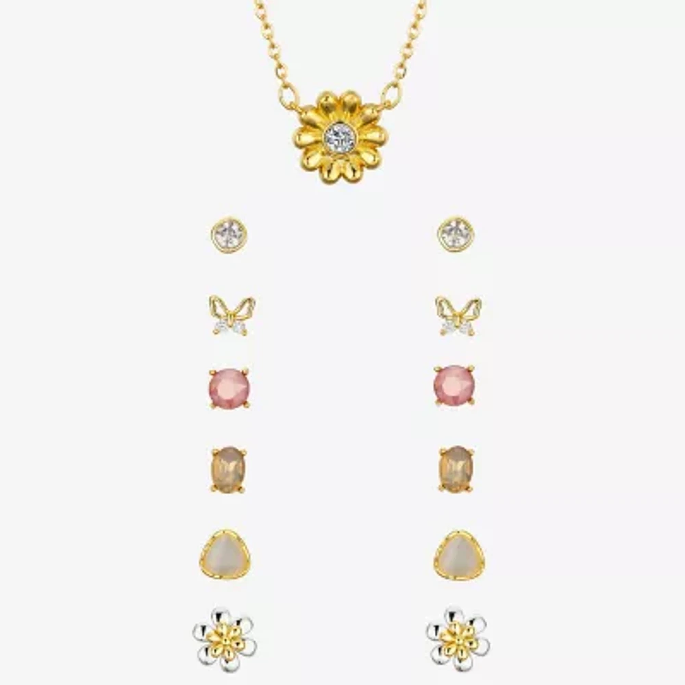 Sparkle Allure A Week Of Sparkle Womens Cubic Zirconia 14K Gold Over Brass Butterfly Flower 7-pc. Jewelry Set