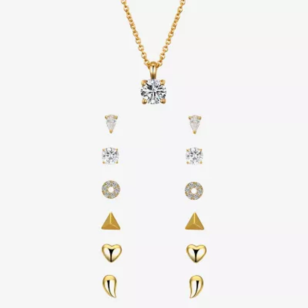 Sparkle Allure A Week Of Sparkle Womens Cubic Zirconia 14K Gold Over Brass Heart Round Triangle 7-pc. Jewelry Set