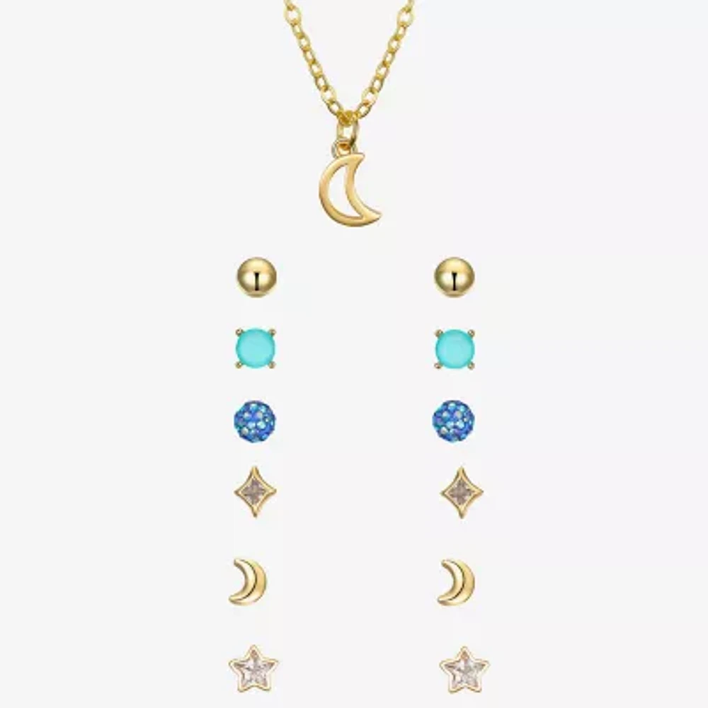 Sparkle Allure A Week Of Sparkle Womens Cubic Zirconia 14K Gold Over Brass Moon Star 7-pc. Jewelry Set