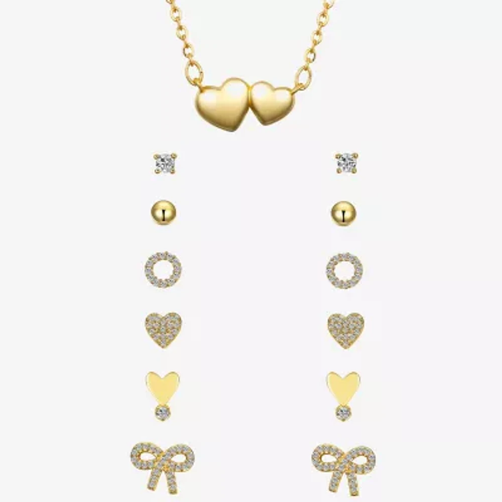Sparkle Allure A Week Of Sparkle Womens Cubic Zirconia 14K Gold Over Brass Bow Heart 7-pc. Jewelry Set