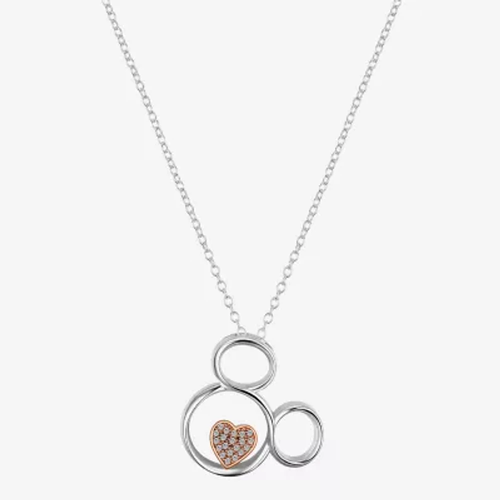 Disney Classics Womens Cubic Zirconia 14k Rose Gold Over Brass Pure Silver Over Brass Heart 16 Inch Pendant Necklace