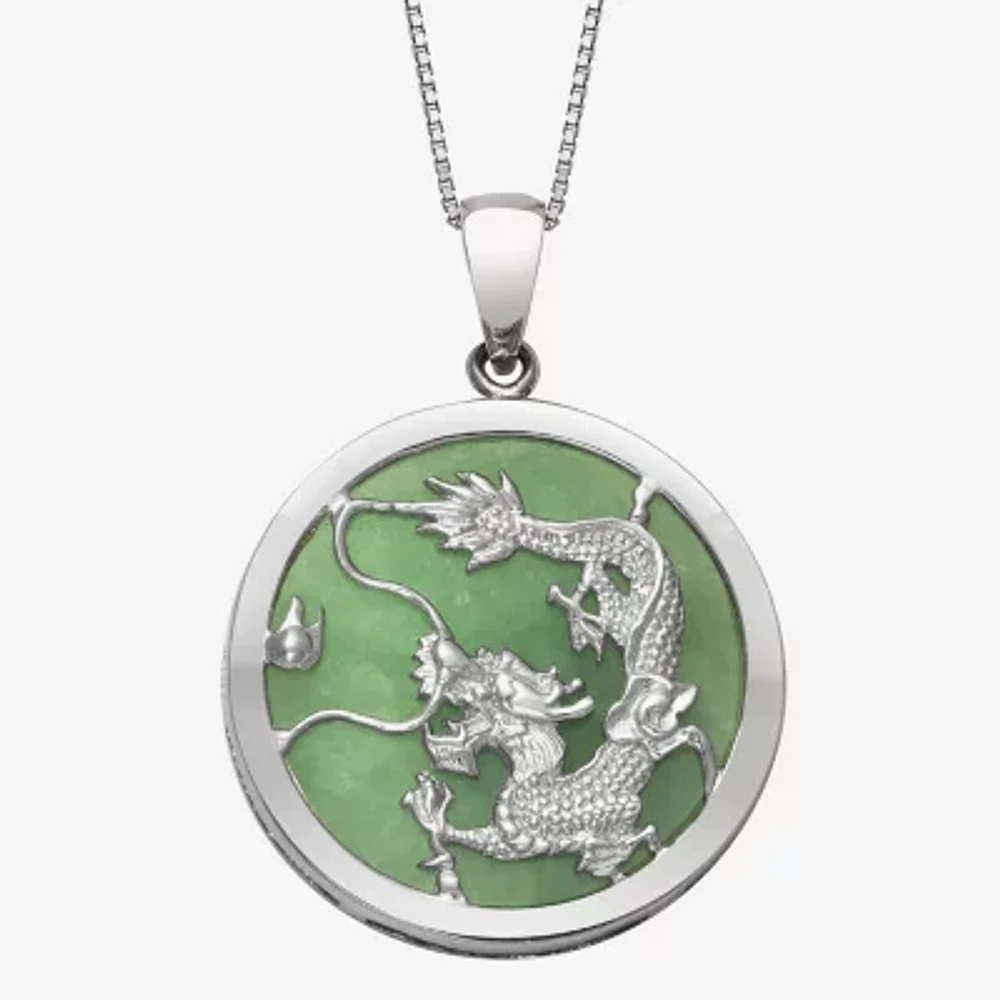 Dragon Womens Genuine Green Jade Sterling Silver 18 Inch Pendant Necklace