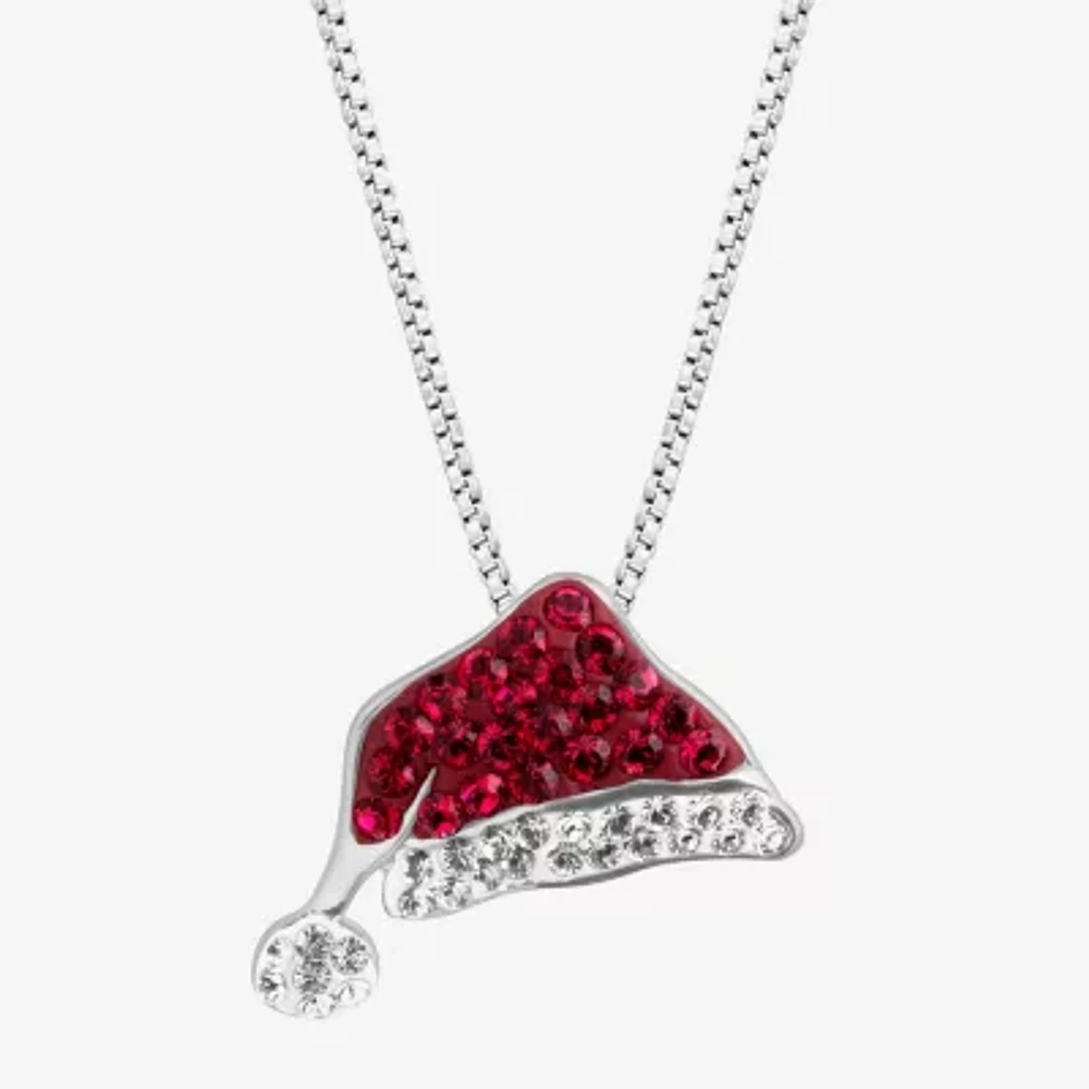 Limited Quantities! Christmas Santa Hat Womens Red Crystal Sterling Silver 18 Inch Pendant Necklace