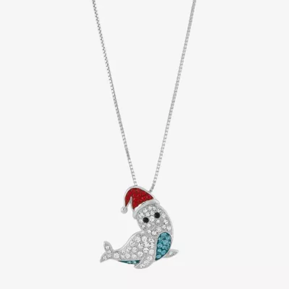 Limited Quantities! Christmas Seal Womens Multi Color Crystal Sterling Silver 18 Inch Pendant Necklace