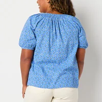 St. John's Bay Womens Split Crew Neck Short Sleeve Tall Blouse