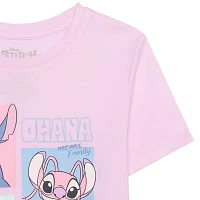Little & Big Kid Girls Round Neck Short Sleeve Regular Fit Lilo Stitch Graphic T-Shirt