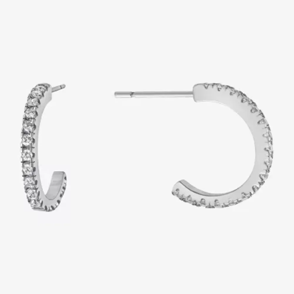 Silver Treasures Womens Cubic Zirconia Sterling Silver 13.2mm Hoop Earrings