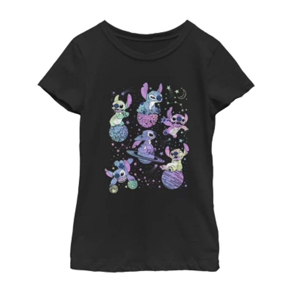 Disney Little & Big Kid Girls Crew Neck Short Sleeve Regular Fit Lilo Stitch Graphic T-Shirt