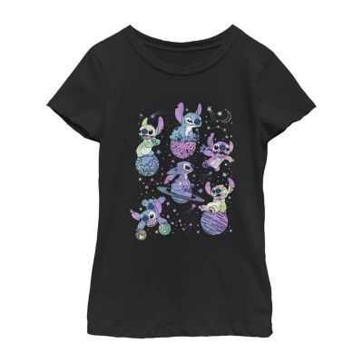 Disney Little & Big Kid Girls Crew Neck Short Sleeve Regular Fit Lilo Stitch Graphic T-Shirt