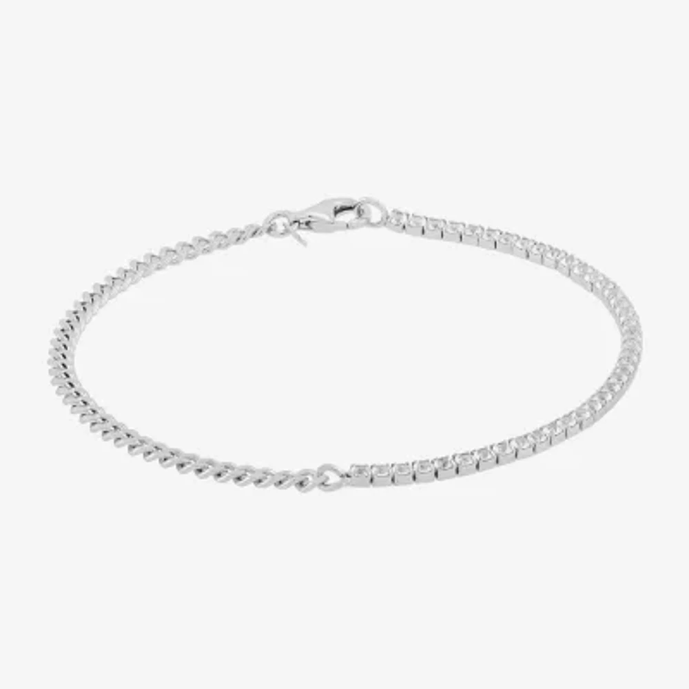 Womens Sterling Silver 7.5 Inch Curb Chain Bracelet