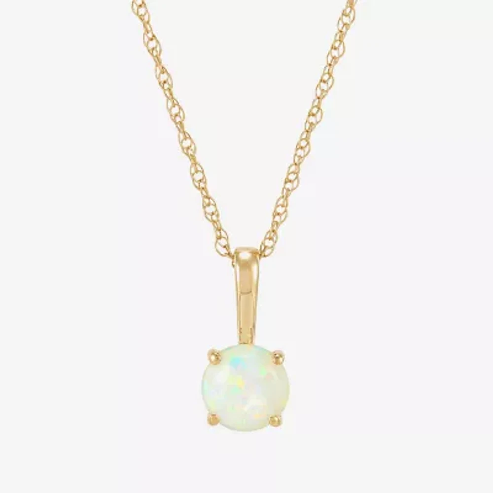 Womens Lab Created White Opal 14K Gold Round 18 Inch Pendant Necklace