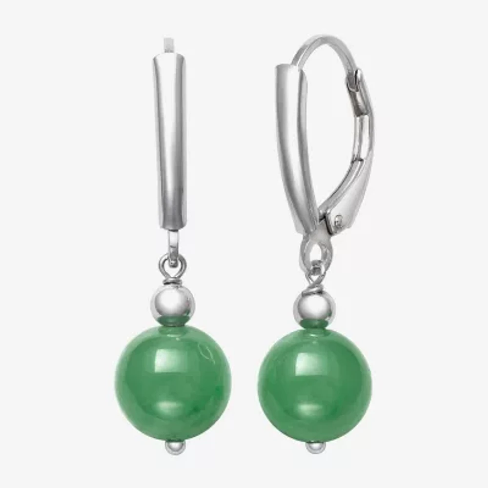 Womens Genuine Green Jade Cultured Freshwater Pearl Sterling Silver Drop Earrings