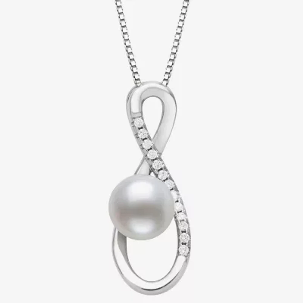 Womens White Cultured Freshwater Pearl Sterling Silver Infinity 18 Inch Pendant Necklace