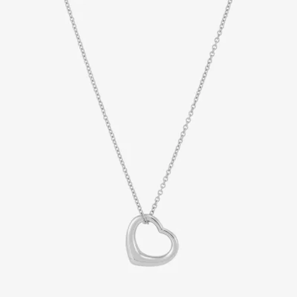 Womens Sterling Silver Heart 18 Inch Pendant Necklace