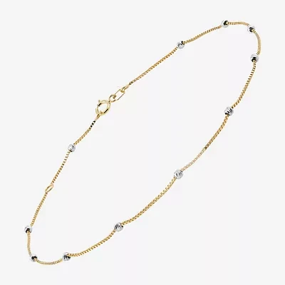 Womens 14K Two Tone Gold 10 Inch Box Ankle Bracelet