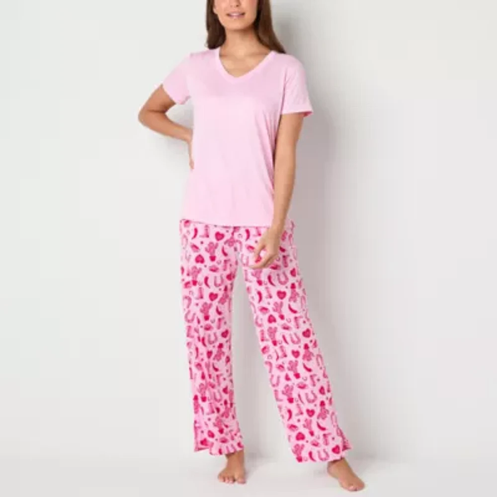 Jaclyn Womens V-Neck Short Sleeve 2-pc. Pajama Sets