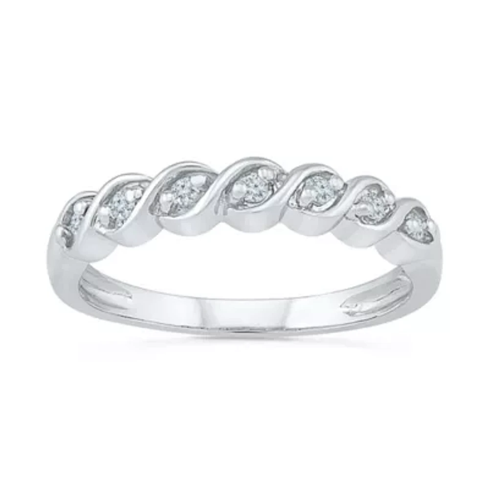 Womens 2MM 1/6 CT. T.W. Natural White Diamond Sterling Silver Band