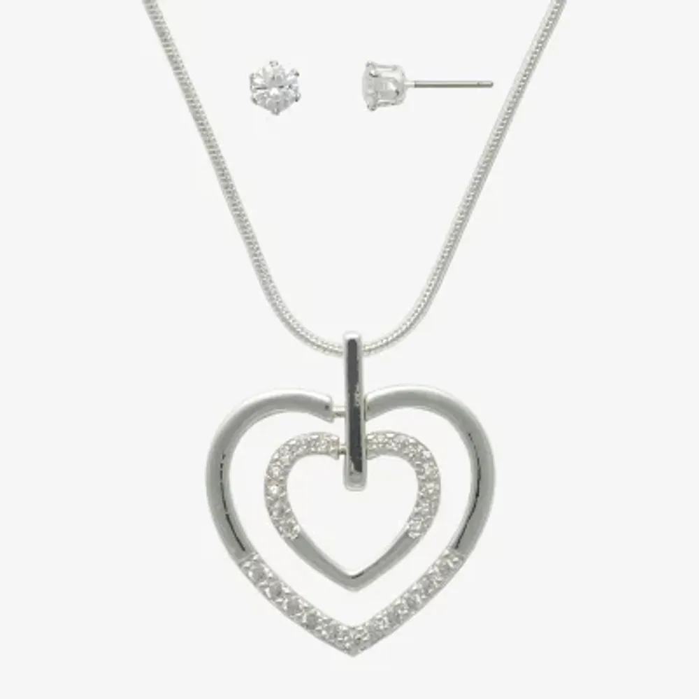 Mixit Womens Cubic Zirconia Heart Hypoallergenic 2-pc. Jewelry Set
