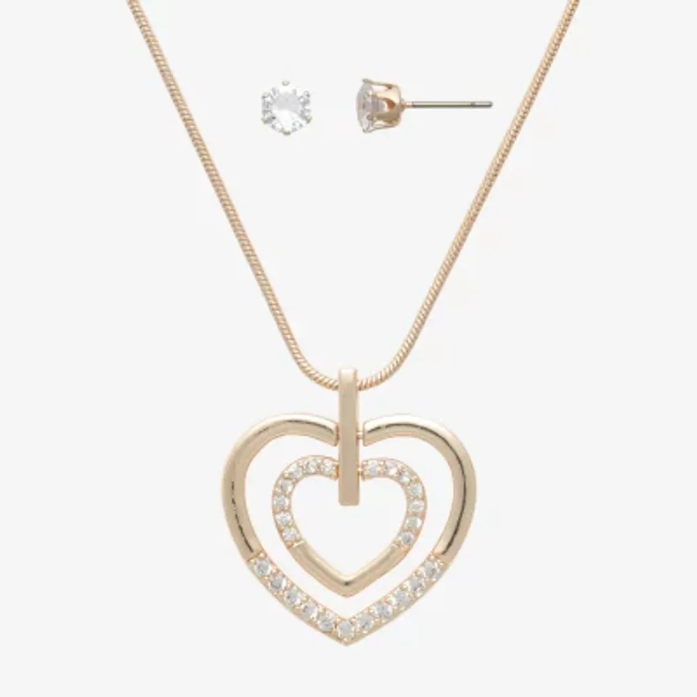 Mixit Womens Cubic Zirconia Heart Hypoallergenic 2-pc. Jewelry Set