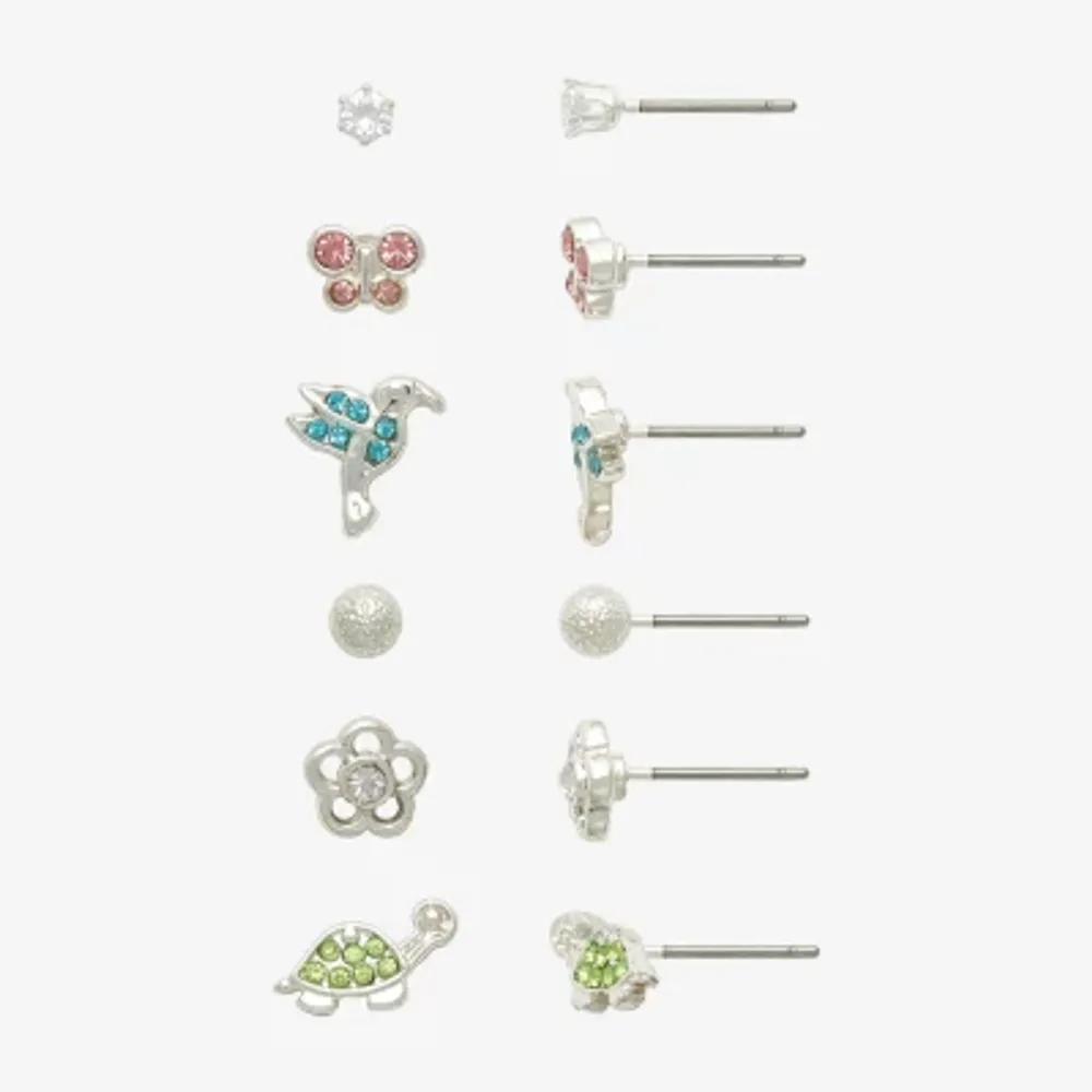 Mixit Womens Cubic Zirconia Butterfly Flower Hypoallergenic 6 Pair Earring Set