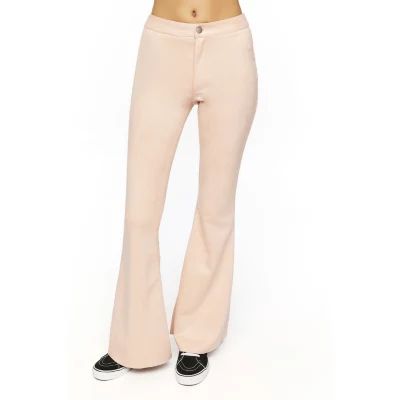 Forever 21-Juniors Faux Suede Printed Womens Mid Rise Flare Pull-On Pant