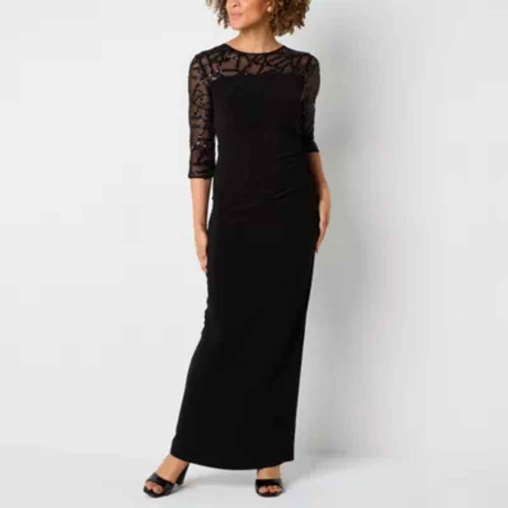 Brianna Milay Womens Embellished 3/4 Sleeve Evening Gown