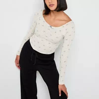 Arizona Womens U Neck Long Sleeve Juniors T-Shirt