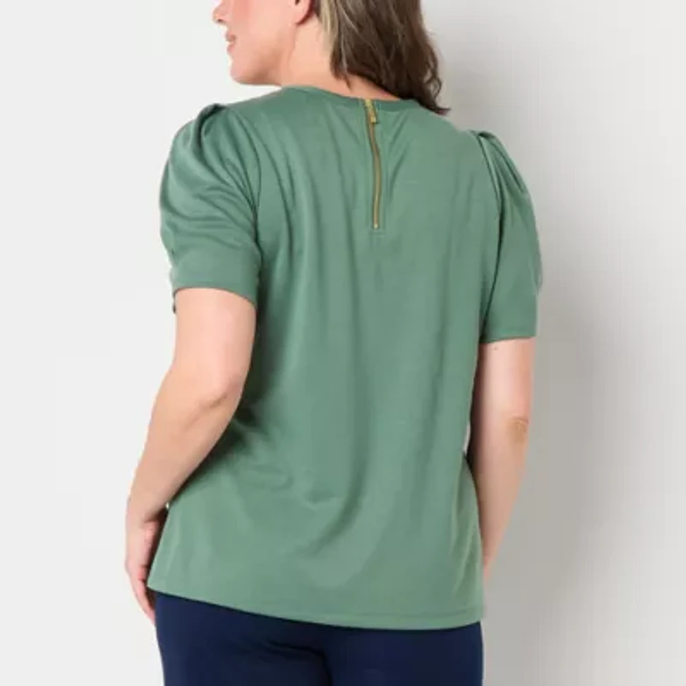 Liz Claiborne Womens Round Neck Short Sleeve Blouse