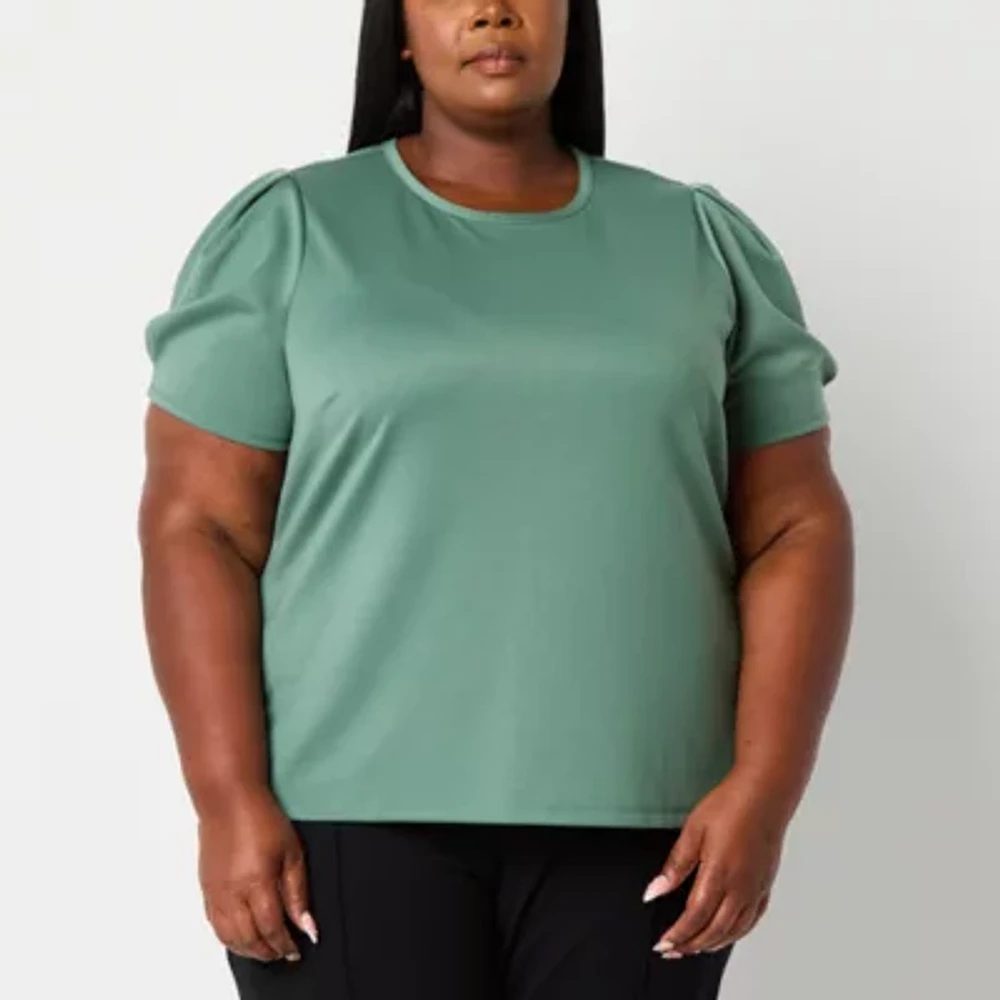 Liz Claiborne Texture Womens Crew Neck Short Sleeve Plus Blouse