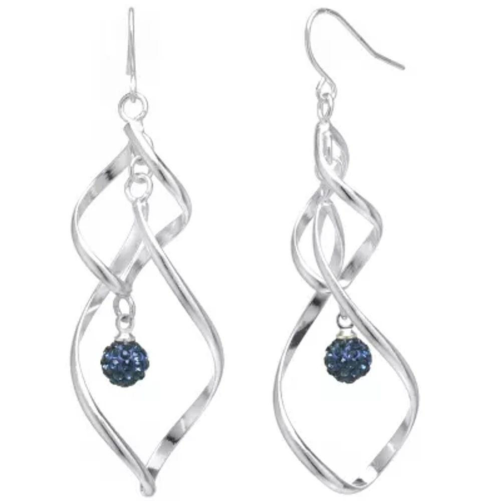 Sparkle Allure Womens Blue Crystal Pure Silver Over Brass Drop Earrings