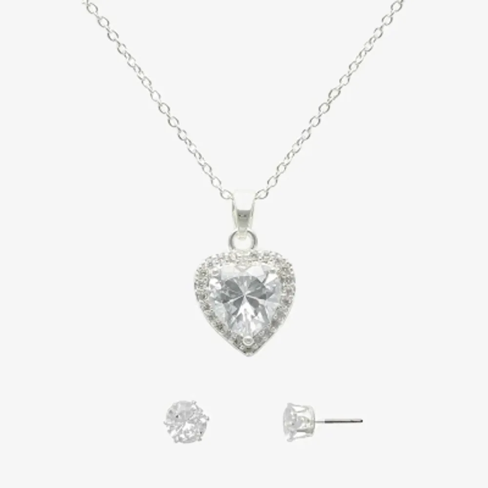 Mixit Womens Cubic Zirconia Heart Hypoallergenic 2-pc. Jewelry Set